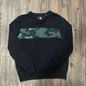 G-Star Men's Black Sweater with Green Camouflage Accent
